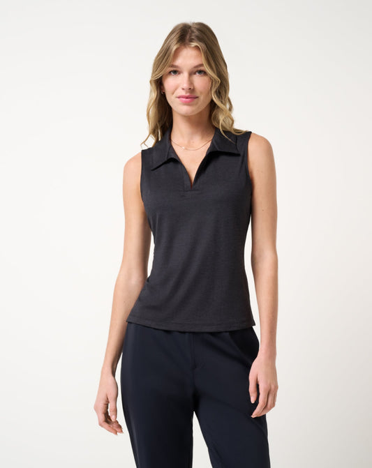 TravisMathew Womens Skyloft SL Sleeveless Polo - Heather Black